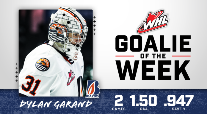 Product of Victoria, B.C Earns Goalie Of The Week Honours